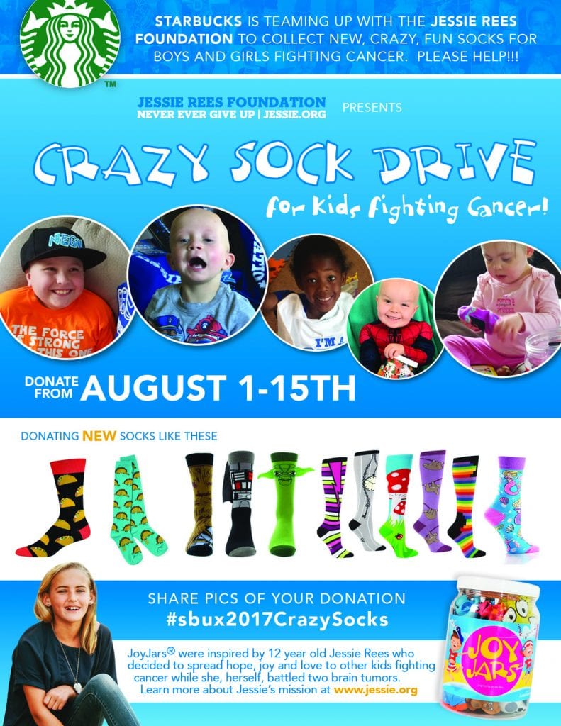 Crazy Sock Drive For Kids Fighting Cancer at Starbucks! NEGU Jessie